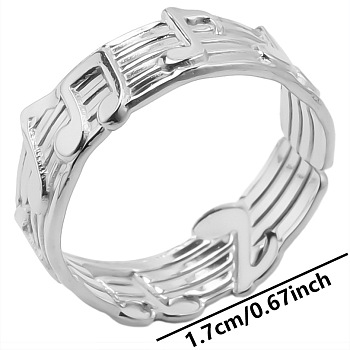 Stainless Steel Music Note Open Cuff Ring for Unisex, Simple Adjustable Ring, Stainless Steel Color