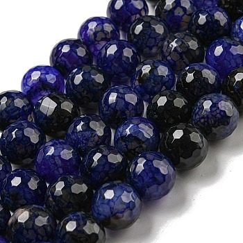 Faceted Natural Dragon Veins Agate Beads Strands, Round, Dyed & Heated, Midnight Blue, 12mm, Hole: 1.6mm, about 31pcs/strand, 14.76''(37.5cm)