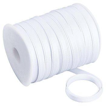 Polyester Satin Ribbon, Cheongsam Hemming Ribbon, Flat, White, 3/8 inch(10mm), about 87.49 Yards(80m)/Roll