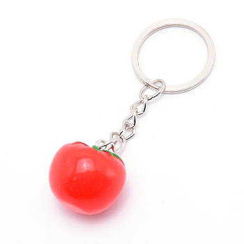 Resin Keychain, with Platinum Plated Iron Key Rings, Tomato, Red, 77mm