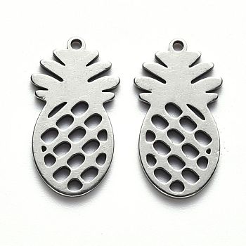 304 Stainless Steel Pendants, Laser Cut, Pineapple, Stainless Steel Color, 18x10x1mm, Hole: 1mm