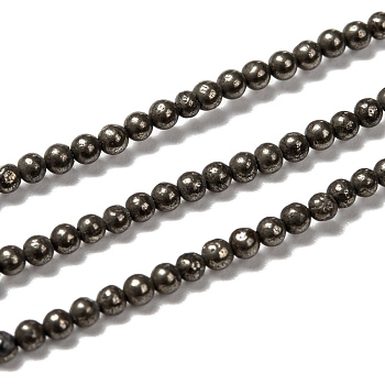 Natural Pyrite Beads Strands, Round, 2mm, Hole: 1mm, about 200pcs/strand, 15.74 inch