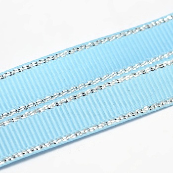 Polyester Grosgrain Ribbons for Gift Packing, Silver Wired Edge Ribbon, Sky Blue, 1/4 inch(6mm), about 100yards/roll(91.44m/roll)
