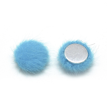 Faux Mink Fur Covered Cabochons, with Aluminum Bottom, Half Round/Dome, Deep Sky Blue, 13x5mm