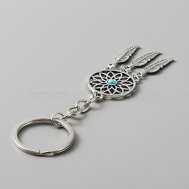 Woven Net/Web with Feather Alloy & Resin Pendant Keychain(KEYC-WH0029-71AS)-3