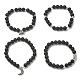 4шт. 4 комплект эластичных браслетов в стиле натурального лавового камня и черного агата и гематита из бисера(BJEW-JB09508)-1