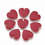 Brass Enamel Pendants, Cadmium Free & Nickel Free & Lead Free, Enamelled Sequins, Heart, Red, 16x16x3mm, Hole: 1mm(KK-Q679-05G)