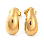 Ion Plating(IP) 304 Stainless Steel Stud Earrings, Teardrop, Real 14K Gold Plated, 14x7mm(EJEW-G395-31G)