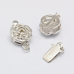 Brass Box Clasps, Rose Flower, Nickel Free, 14x9x5mm, Hole: 2mm, Platinum, 14x9x5mm, Hole: 2mm(X-KK-F0177-P-NF)