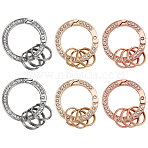 6Pcs 3 Colors Alloy Crystal Rhinestone Spring Gate Rings, with Jump Ring, Mixed Color, 34x4.5mm, 2pcs/color(FIND-GF0007-96)