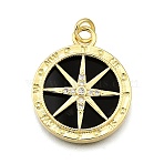 Rack Plating Brass Micro Pave Cubic Zirconia Pendants, Compass, with Jump Ring & Resin, Cadmium Free & Lead Free, Long-Lasting Plated, Real 18K Gold Plated, 24.5x20x3mm, Hole: 3.5mm(KK-K401-76G)