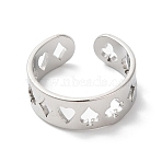 Non-Tarnish Spade & Club & Heart & Diamond 304 Stainless Steel Open Cuff Ring for Women, Stainless Steel Color, US Size 6(16.5mm)(RJEW-K245-47P)