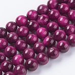 Natural Tiger Eye Beads Strands, Dyed & Heated, Round, Medium Violet Red, 8mm, Hole: 1mm, about 48pcs/strand, 15.75 inch(X-G-G544-8mm-02)