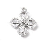Brass Micro Pave Clear Cubic Zirconia Pendants, Flower Charms, Real Platinum Plated, 17.5x15x5mm, Hole: 1.6mm(KK-N290-12P)