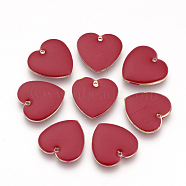 Brass Enamel Pendants, Enamelled Sequins, Heart, Red, 16x16x3mm, Hole: 1mm(KK-Q679-05G)