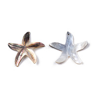 Natural Sea Shell Pendants, Starfish Charms, 34.5~37.5x37~38.5x2mm, Hole: 1.2mm(SSHEL-T012-08)