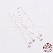 925 Sterling Silver Flat Head Pins, Silver, 25x1.5x0.6mm, Head: 1.5mm(STER-K017-25mm-S-03)