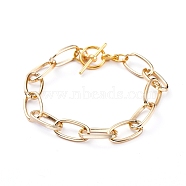 Unisex Aluminium Paperclip Chain Bracelets, with Alloy Toggle Clasps, Golden, 7-1/4 inch(18.3cm), 8.5mm(BJEW-JB05071)