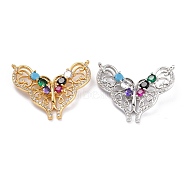 Brass Micro Pave Colorful Cubic Zirconia Pendants, Long-Lasting Plated, Butterfly, Mixed Color, 23.5x28.5x3.5mm, Hole: 1mm(ZIRC-L097-027)