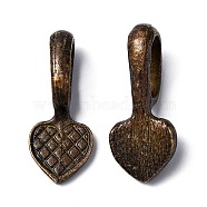 Tibetan Style Alloy Heart Glue-on Flat Pad Pendant Bails, Cadmium Free & Nickel Free & Lead Free, Antique Bronze, 21x9x7mm, Hole: 8x4.5mm(X-TIBEP-21438-AB-NR)