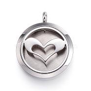 316 Surgical Stainless Steel Diffuser Locket Pendants, with Perfume Pad and Magnetic Clasps, Flat Round with Heart, Stainless Steel Color, Black, 36.5~37x30x6~6.5mm, Hole: 5mm, inner diameter: 23mm(STAS-P102-033G)