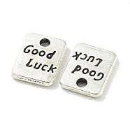 Tibetan Style Alloy Pendants , Lead Free & Cadmium Free, Rectangle with Word Good Luck, Antique Silver, 9.5x7x1.5mm, Hole: 1.5mm(TIBE-I026-6046AS)