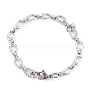 304 Stainless Steel Oval Link Chain Bracelets, with Lobster Claw Clasps, Stainless Steel Color, 8 inch(20.3cm)(BJEW-Z011-16P)
