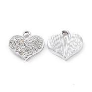 Alloy Crystal Rhinestone Charms, Heart, Platinum, 13.5x14x2mm, Hole: 2mm(ALRI-C008-28P)