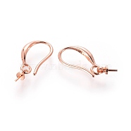 Brass Earring Hooks, for Half Drilled Beads, Rose Gold, 20x2.7mm, 20 Gauge, Pin: 0.8mm, Bail: 6x2.7mm, 21 Gauge, Pin: 0.7mm(KK-E779-01RG)