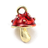 Alloy Charms, with Enamel, Golden, Mushroom Charms, Red, 13x9x8.5mm, Hole: 1.8mm(PALLOY-A005-01G-02)