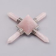 Natural Rose Quartz Beads, with Brass Findings, No Hole/Undrilled, Pyramid, 88~95x88~95mm(X-G-F423-03)