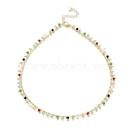 Brass Handmade Colorful Glass Beaded Necklaces, with 304 Stainless Steel Heart Charms, Lobster Claw Clasps, Golden, 15.94 inch(40.5cm)(X-NJEW-JN03134)