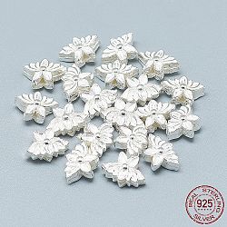 925 Sterling Silver Beads, Flower, Silver, 8x11.5x5mm, Hole: 1.2mm(STER-T002-100S)