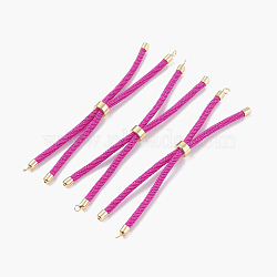 Nylon Twisted Cord Bracelet Making, Slider Bracelet Making, with Eco-Friendly Brass Findings, Round, Golden, Fuchsia, 8.66~9.06 inch(22~23cm), Hole: 2.8mm, Single Chain Length: about 4.33~4.53 inch(11~11.5cm)(MAK-M025-114)