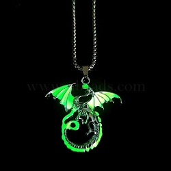 Stainless Steel Box Chain Necklaces, Luminous Dragon Flame Pandant Necklace, Yellow Green, 23.62 inch(60cm)(FS-WG27931-04)