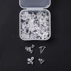 100Pcs Plastic Stud Earring Findings, Flat Round Earring Post, with 300Pcs 3 Style Plastic Ear Nuts, Clear, 12x5mm, Pin: 1mm(KY-FS0001-04)