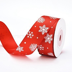 Christmas Theme Polyester Grosgrain Ribbon, Garment Accessories, Crimson, 1 inch(25mm)(PW-WG86446-02)