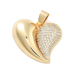 Brass Micro Pave Clear Cubic Zirconia  Pendants, Heart, Real 18K Gold Plated, 22x25x5mm, Hole: 8x4mm(KK-C064-01G)