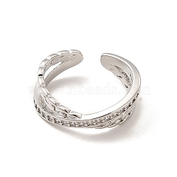 Cubic Zirconia Criss Cross Open Cuff Ring, Brass Jewelry for Women, Lead Free & Cadmium Free, Platinum, US Size 7 1/4(17.5mm)(RJEW-A015-05P)
