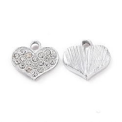 Alloy Crystal Rhinestone Charms, Heart, Platinum, 13.5x14x2mm, Hole: 2mm(ALRI-C008-28P)