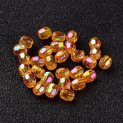 AB Color Plated Eco-Friendly Transparent Acrylic Barrel Beads, Faceted, Orange, 4x4mm, Hole: 1mm, about 13333pcs/500g(TACR-L002-4mm-24)