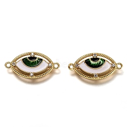 Brass Micro Pave Clear Cubic Zirconia Links Connectors, Long-Lasting Plated, with Enamel, Real 18K Gold Plated, Eye, Green, 12x23.5x2.4mm, Hole: 1.5mm(KK-B026-11G-A)