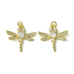 Eco-Friendly Brass Micro Pave Cubic Zirconia Pendants, with Jump Ring, Long-Lasting Plated, Real 18K Gold Plated, Cadmium Free & Lead Free, Dragonfly, Clear, 20x22x4mm, Hole: 3.4mm(KK-A204-10G-01)