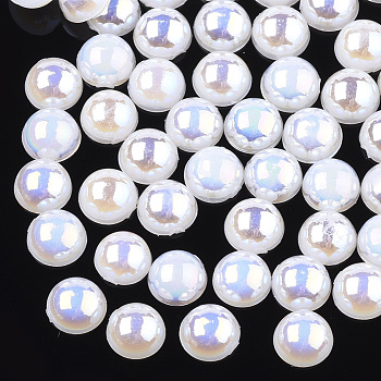 ABS Plastic Imitation Pearl Cabochons, AB Color Plated, Half Round, Creamy White, 10x5mm, 2000pcs/bag