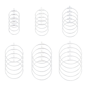 304 Stainless Steel Pendants, Hoop Earring Findings, Ring, Silver, 21 Gauge, 23.5~49x21~45x1.5~1.8mm, Hole: 1mm, Inner Size: 20~44mm, Pin: 0.7mm, 36pcs/box