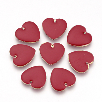 Brass Enamel Pendants, Enamelled Sequins, Heart, Red, 16x16x3mm, Hole: 1mm