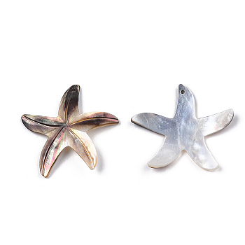 Natural Sea Shell Pendants, Starfish Charms, 34.5~37.5x37~38.5x2mm, Hole: 1.2mm
