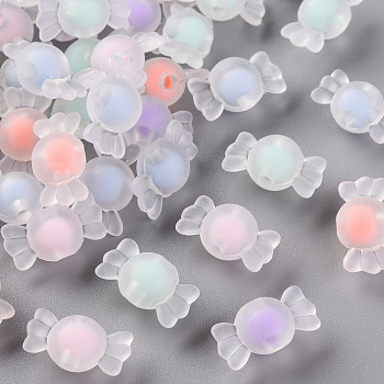 Transparent Acrylic Beads, Frosted, Bead in Bead, Candy, Mixed Color, 9x17x8.5mm, Hole: 2mm, about 960pcs/500g