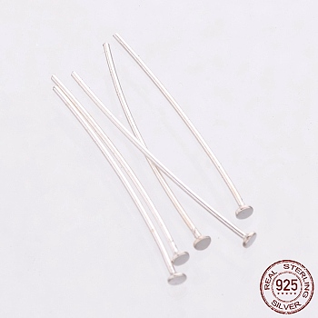 925 Sterling Silver Flat Head Pins, Silver, 25x1.5x0.6mm, Head: 1.5mm