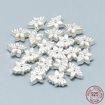 925 Sterling Silver Beads, Flower, Silver, 8x11.5x5mm, Hole: 1.2mm
